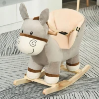 HOMCOM hobbelpaard voor kinderen baby schommeldier ezel voor 18-36 maanden grijs(m-2)