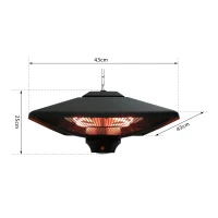Outsunny Terrasverwarmer plafondverwarmer met LED-verlichting afstandsbediening 2000 W(m-3)