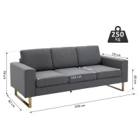 HOMCOM bank gestoffeerde 3-zitsbank tv-fauteuil gestoffeerde bank loungebank kussen(m-3)