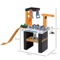 HOMCOM kinderwerkbank werkbank tafel met toebehoren bouwkraan rollenspel speelgoed vanaf 3 jaar oranje + zwart 82 x 30 x 70 cm(m-3)