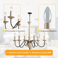 HOMCOM Kroonluchter traditioneel design hanglamp met 6 lampen hanglamp met glas(m-4)