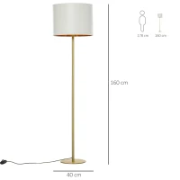 HOMCOM Vloerlamp met PU-trommelkap voor op kantoor in de woonkamer wit(m-3)