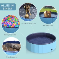 Pawhut hondenbad hondenzwembad waterbak zwembad Ø80 / 120 / 160 cm blauw/rood(m-4)