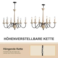 HOMCOM Kroonluchter traditioneel design hanglamp met 6 lampen hanglamp met glas(m-5)