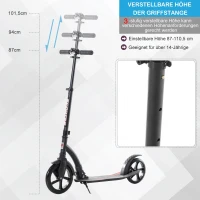 HOMCOM Kinderscooter, step met schokdemping, step, opklapbaar en in hoogte verstelbaar, vanaf 14 jaar, aluminium, zwart, 92,5 x 37,5 x 87-101,5 cm(m-8)