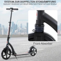 HOMCOM Kinderscooter, step met schokdemping, step, opklapbaar en in hoogte verstelbaar, vanaf 14 jaar, aluminium, zwart, 92,5 x 37,5 x 87-101,5 cm(m-7)