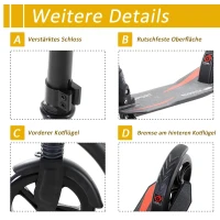 HOMCOM Kinderscooter, step met schokdemping, step, opklapbaar en in hoogte verstelbaar, vanaf 14 jaar, aluminium, zwart, 92,5 x 37,5 x 87-101,5 cm(m-6)