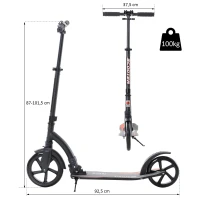 HOMCOM Kinderscooter, step met schokdemping, step, opklapbaar en in hoogte verstelbaar, vanaf 14 jaar, aluminium, zwart, 92,5 x 37,5 x 87-101,5 cm(m-3)