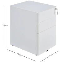 Vinsetto rolcontainer, mobiele archiefkast met 3 lades, kantoorkast, opslag, staal, wit, 39 x 48 x 59 cm(m-3)