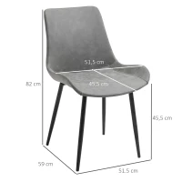 HOMCOM eetkamerstoel moderne keukenstoel met rugleuning metalen poten voor receptie woonkamer stoel synthetisch leer schuimstof metaal grijs 51,5 x 59 x 82 cm(m-3)