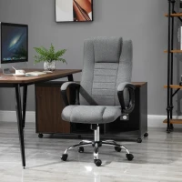 HOMCOM Moderne Ergonomische Bureaustoel met Hoge Rugleuning en Schommelfunctie in Linnentextuur Grijs(m-10)