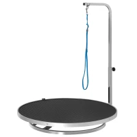 PawHut hondentrimtafel dierenverzorgingstafel draaibare droogtafel met verstelbare arm antislip tafelblad vergrendelingssysteem aluminiumlegering rand roestvrij stalen frame veiligheidslijn Ø65x 10 h(m-1)