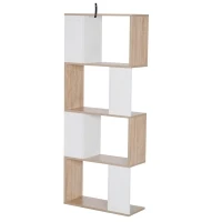 HOMCOM boekenplank S-vormige staande kast opbergkast kast met 4 niveaus bevestigingsonderdeel moderne scheidingswand spaanplaat natuurlijk hout + wit 60 x 24 x 148 cm(m-1)