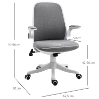 Vinsetto Ergonomische Bureaustoel Draaistoel met Schommelfunctie, Verstelbare Armleuning, Hoogteverstelling, Linnen Look Nylon Grijs+Wit 62,5 x 60 x 94-104 cm(m-3)