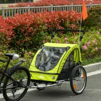 HOMCOM 2-in-1 kinderaanhanger fietskar kinderwagen met opbergtas tweelaags stalen buis metaal oxford groen + zwart 160 x 84 x 106 cm(m-2)