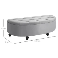 HOMCOM bank ottoman zitbank opbergdoos poef met opbergruimte open deksel voor slaapkamer velvet touch rubber hout grijs 120 x 46 x 42 cm(m-3)