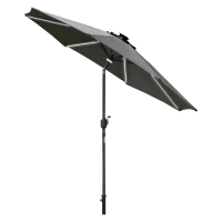 Outsunny parasol buiten parasol met solarverlichting LED zonwering staal aluminium polyester donkergrijs Ø 266 x 245 h cm(m-1)