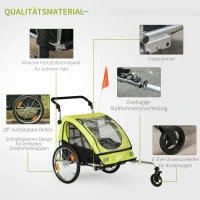 HOMCOM 2-in-1 kinderaanhanger fietskar kinderwagen met opbergtas tweelaags stalen buis metaal oxford groen + zwart 160 x 84 x 106 cm(m-6)