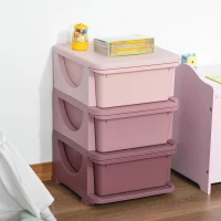 HOMCOM kinderzitbank met opbergruimte kistbank speelgoedkist met schuiflades drie niveausSpeelgoedopbergbox voor de kinderkamer 3-6 jaar kindermeubel roze 37 x 37 x 56,5 cm(m-2)