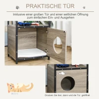 PawHut kattenhuis met deur kattenkast kattengrot kattenbak bijzettafel wasbaar kussen grijs spaanplaat metaal pluche 48 x 40 x 64,5 cm(m-6)