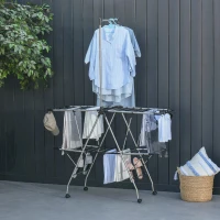 HOMCOM kledingrek wasrek wasdroger staande droger inklapbaar grote droogruimte rvs 138.5x63x208cm(m-2)