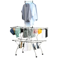 HOMCOM kledingrek wasrek wasdroger staande droger inklapbaar grote droogruimte rvs 138.5x63x208cm(m-1)