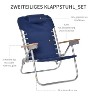 Outsunny set van 2 campingstoel klapstoel tuinstoel met armleuningen strand balkon inklapbaar metaal oxford stof blauw 69 x 62 x 73,5 cm(m-4)