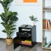 HOMCOM verrijdbare container archiefkast kantoorcontainer met lade kantoorkast voorraadcontainer spaanplaat zwart 40 x 35 x 60 cm(m-2)