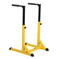 HOMCOM dipstation optrekstang krachtstation met halterbank buiktrainer opklapbare rugtrainer staal max.100 kg ideaal voor thuisgym geel + zwart 66 x 75 x 119 cm(m-5)
