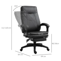 Vinsetto ergonomische bureaustoel met voetensteun, directiestoel, gestoffeerde rugleuning, zwart, 64 x 64 x 112-120 cm(m-3)