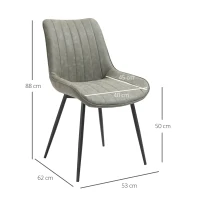 HOMCOM 2-delige set eetkamerstoel keukenstoel met rugleuning metalen poten retro-stijl kunstleer staal grijs 53 x 62 x 88 cm(m-3)