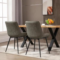HOMCOM 2-delige set eetkamerstoel keukenstoel met rugleuning metalen poten retro-stijl kunstleer staal grijs 53 x 62 x 88 cm(m-2)