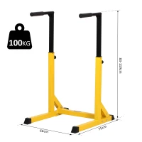 HOMCOM dipstation optrekstang krachtstation met halterbank buiktrainer opklapbare rugtrainer staal max.100 kg ideaal voor thuisgym geel + zwart 66 x 75 x 119 cm(m-3)