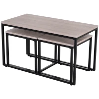 3-delige set bijzettafel salontafel nesttafel koffietafel metalen poot MDF naturel(m-1)