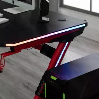 HOMCOM Gaming Computer Desk, with RGB LED Lights Racing Style Gaming Table with Cup Holder, Cable Management, Red(m-9)