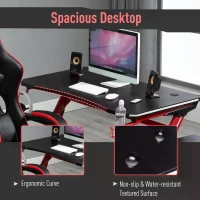 HOMCOM Gaming Computer Desk, with RGB LED Lights Racing Style Gaming Table with Cup Holder, Cable Management, Red(m-4)