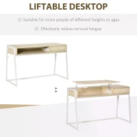 HOMCOM Modern Computer Desk with Lift Top for Home Office, Writing Desk with Drawer and Open Compartment, Natural(m-4)