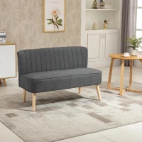 HOMCOM Sofa Retrodesign 2-zitsbank, houten poten, 117 cm x 56,5 cm x 77 cm, Donkergrijs(m-11)