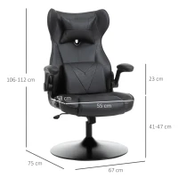 Vinsetto gamestoel ergonomische computerstoel bureaustoel bureaustoel met schommelfunctie en lendenkussen bureaustoel in hoogte verstelbaar, gepolsterde metalen zitting, zwart 67x75x112 cm(m-3)
