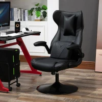 Vinsetto gamestoel ergonomische computerstoel bureaustoel bureaustoel met schommelfunctie en lendenkussen bureaustoel in hoogte verstelbaar, gepolsterde metalen zitting, zwart 67x75x112 cm(m-2)