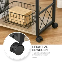 HOMCOM bijzettafel serveerwagen met wielen keukenwagen koffietafel met lade, verplaatsbaar dressoir Spaanplaat naturel 60 x 30 x 65 cm(m-6)
