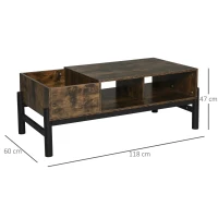 HOMCOM salontafel bijzettafel koffietafel tafelblad woonkamer tafel open behuizing opbergvak stijlvol spaanplaat metaal bruin + zwart 118x60x47cm(m-3)