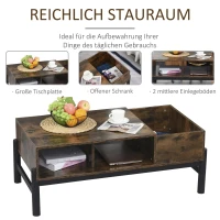 HOMCOM salontafel bijzettafel koffietafel tafelblad woonkamer tafel open behuizing opbergvak stijlvol spaanplaat metaal bruin + zwart 118x60x47cm(m-4)