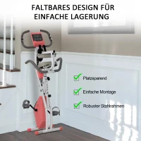 HOMCOM hometrainer 2-in-1 fietstrainer LCD display inklapbare hometrainer hometrainer met 8 niveaus instelbare magnetische weerstand en 1 paar spankoorden staal roze + wit 97 x 51 x 115 cm(m-7)