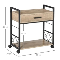 HOMCOM bijzettafel serveerwagen met wielen keukenwagen koffietafel met lade, verplaatsbaar dressoir Spaanplaat naturel 60 x 30 x 65 cm(m-3)
