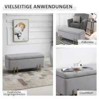 HOMCOM zitbank, gepolsterde bank met opbergruimte, kist, stof, metaal, schuimstof,lichtgrijs, 100 x 40 x 42 cm(m-4)