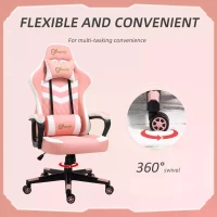 Vinsetto Pink Gaming Chair, Ergonomic with Lumbar Support, Headrest, Swivel Wheel, PVC Leather Gamer Desk Chair for Home Office(m-6)