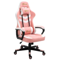 Vinsetto Pink Gaming Chair, Ergonomic with Lumbar Support, Headrest, Swivel Wheel, PVC Leather Gamer Desk Chair for Home Office(m-1)