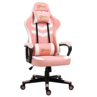 Vinsetto Pink Gaming Chair, Ergonomic with Lumbar Support, Headrest, Swivel Wheel, PVC Leather Gamer Desk Chair for Home Office(m-11)