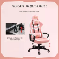 Vinsetto Pink Gaming Chair, Ergonomic with Lumbar Support, Headrest, Swivel Wheel, PVC Leather Gamer Desk Chair for Home Office(m-4)